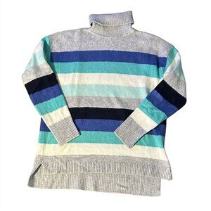 Talbots Striped Turtleneck Sweater in Light Gray and Teal